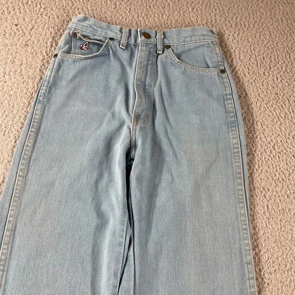 Vintage 70s Brittania High Rise Jeans Size 14 Slim Butterfly Embroidered Pocket - Picture 3 of 16